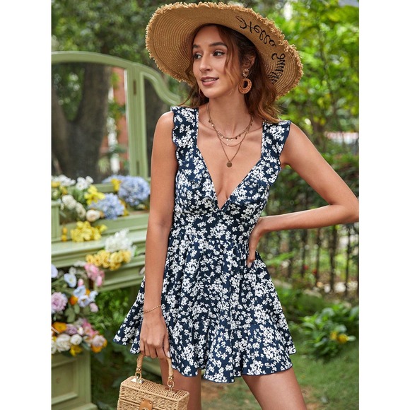 Boho Allover Floral Print Ruffle Trim Romper - Picture 8 of 12